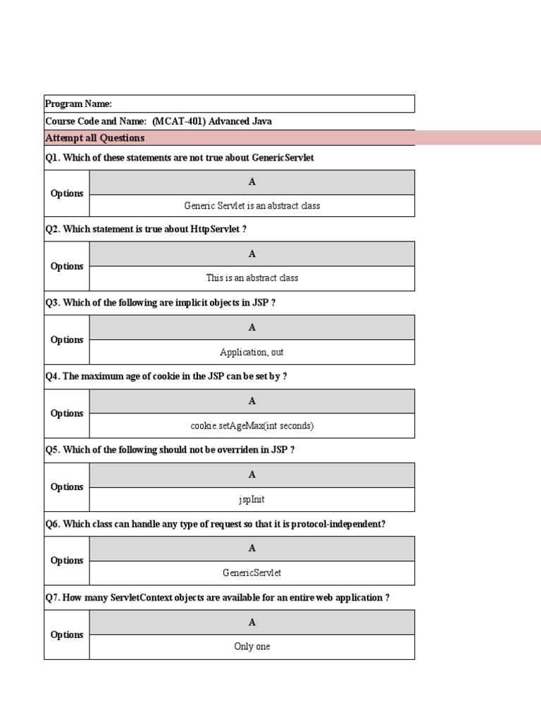 MCA 401 Advanced Java Question Paper | PDF | Java Servlet | Java Server ...