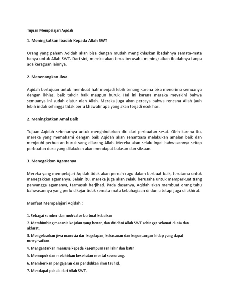 Tujuan Mempelajari Aqidah Pdf