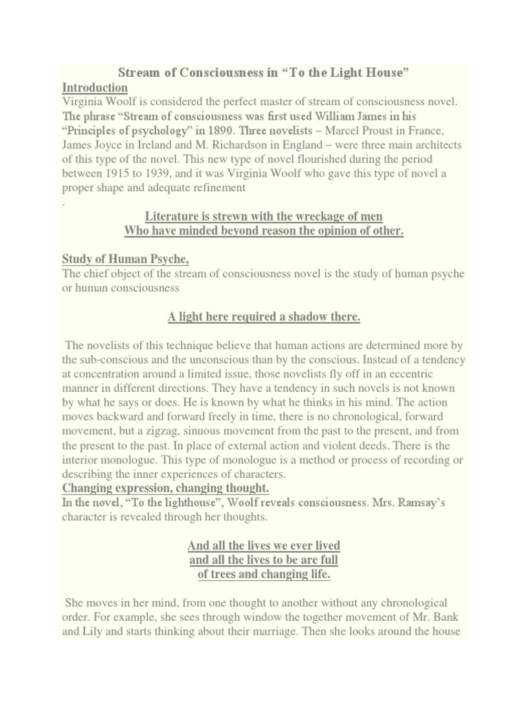 Stream of Consciousness in Woolf's Novel | PDF | To The Lighthouse ...