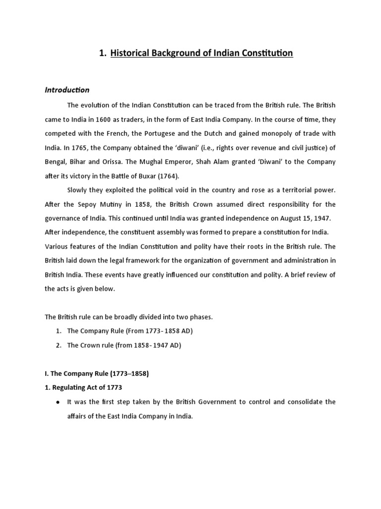 Historical Background of Indian Constitution | PDF | British Raj ...