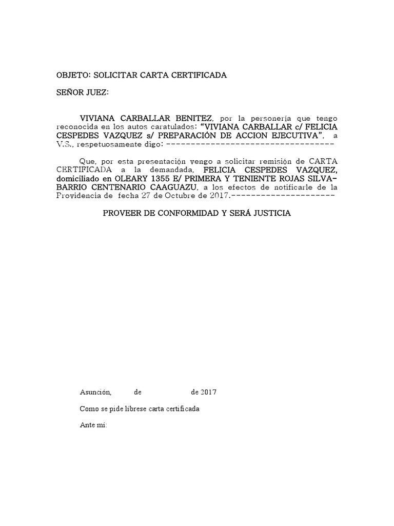 Solicitar Carta Certificada + Modelo PDF Gobierno Justicia