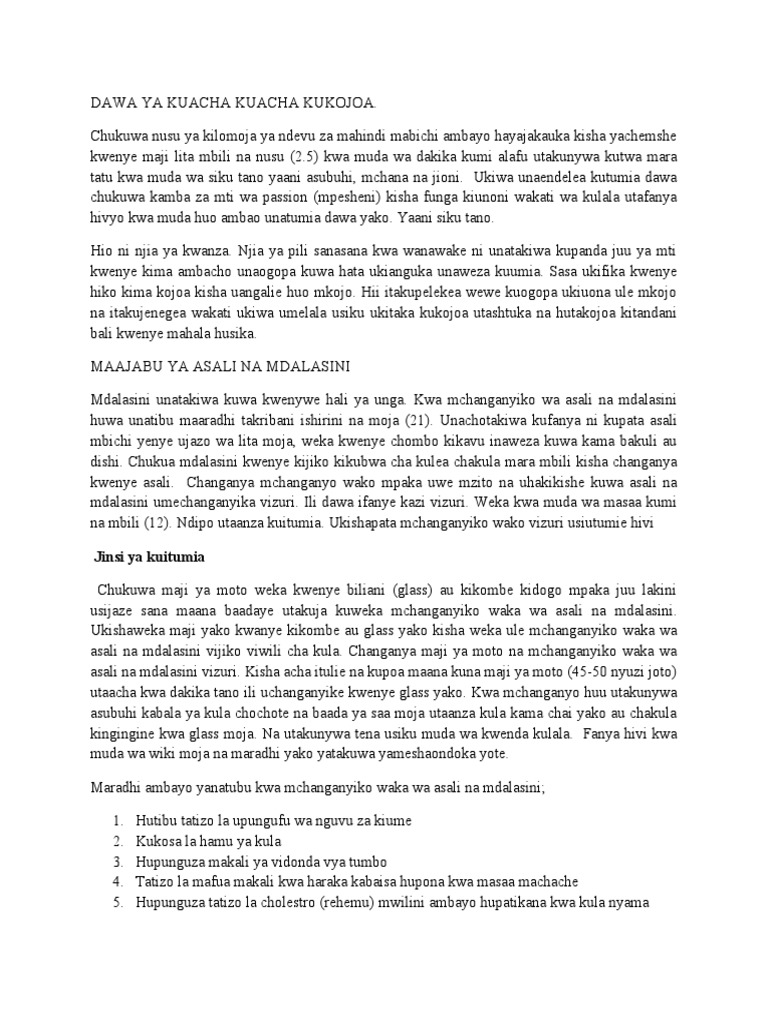 Dawa Ya Kuacha Kuacha Kukojoa | PDF