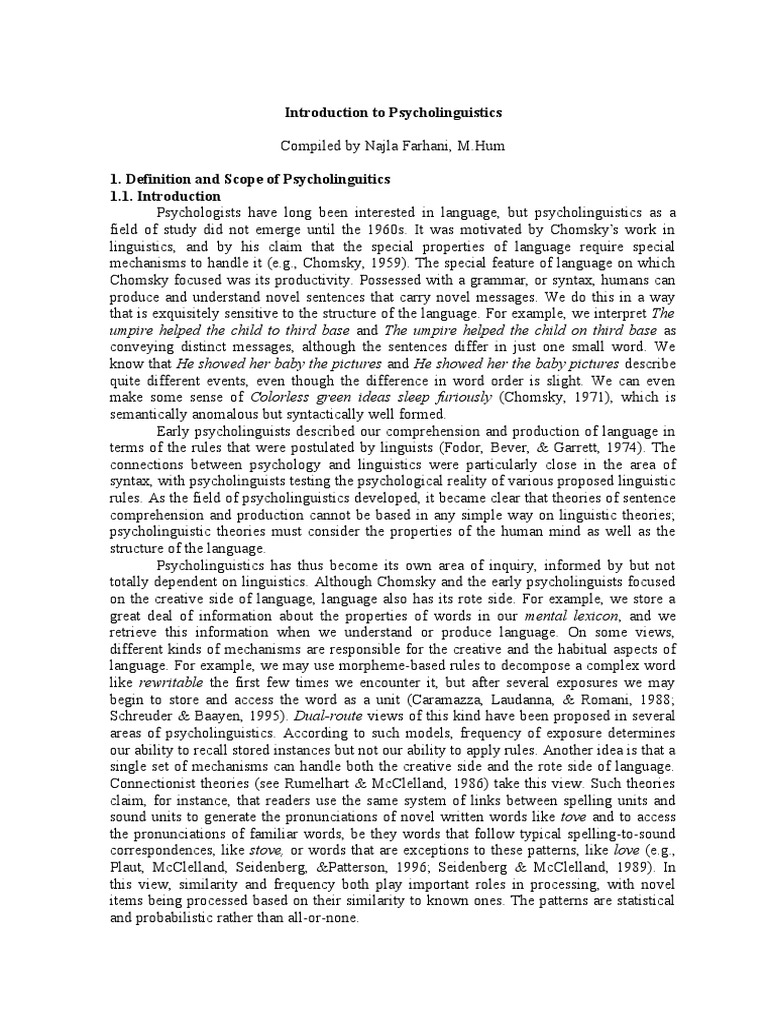 Overview of Psycholinguistics Concepts | PDF | Psycholinguistics ...