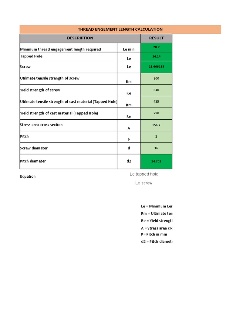 Minimum Thread Engagement Calculation | PDF | Strength Of Materials | Screw