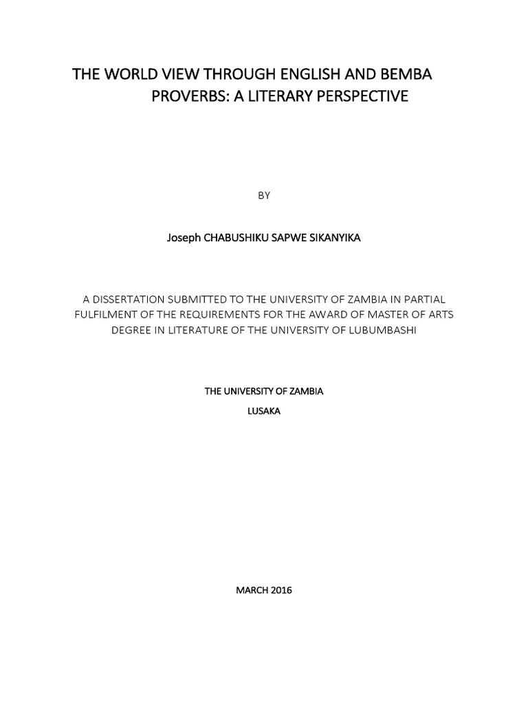 Diss The World View Through English and Bemba Proverbs PDF Proverb
