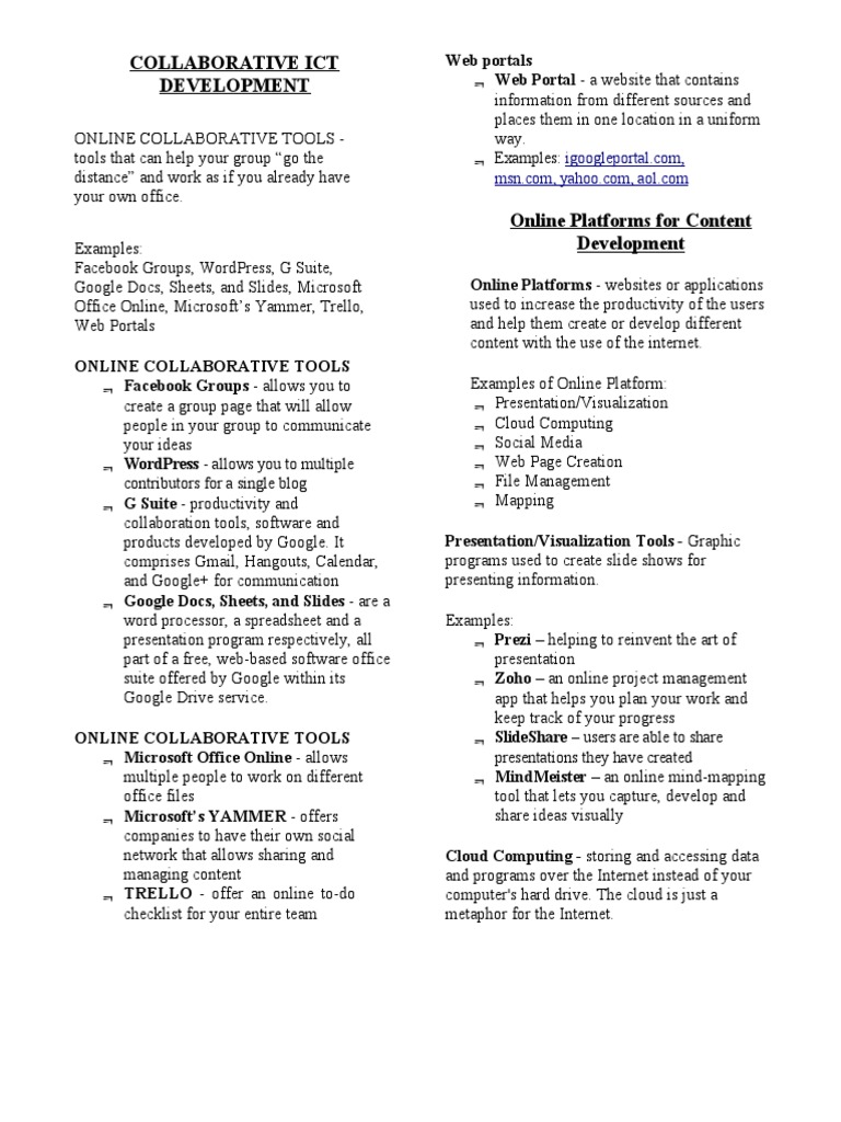 Collaborative Tools for ICT Development | PDF | Websites | World Wide Web