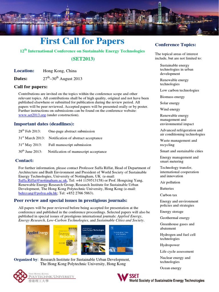 Call for Papers: SET2013 Conference | PDF | Renewable Energy ...