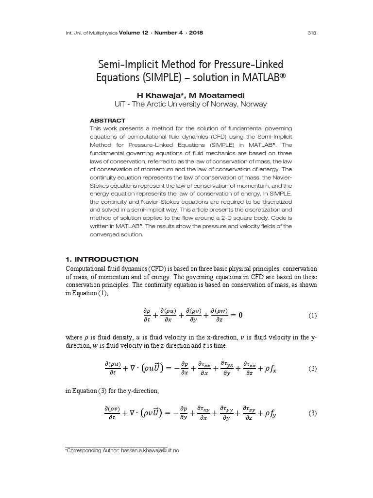 SemiImplicit Method For PressureLinked Equations (SIMPLE) Solution