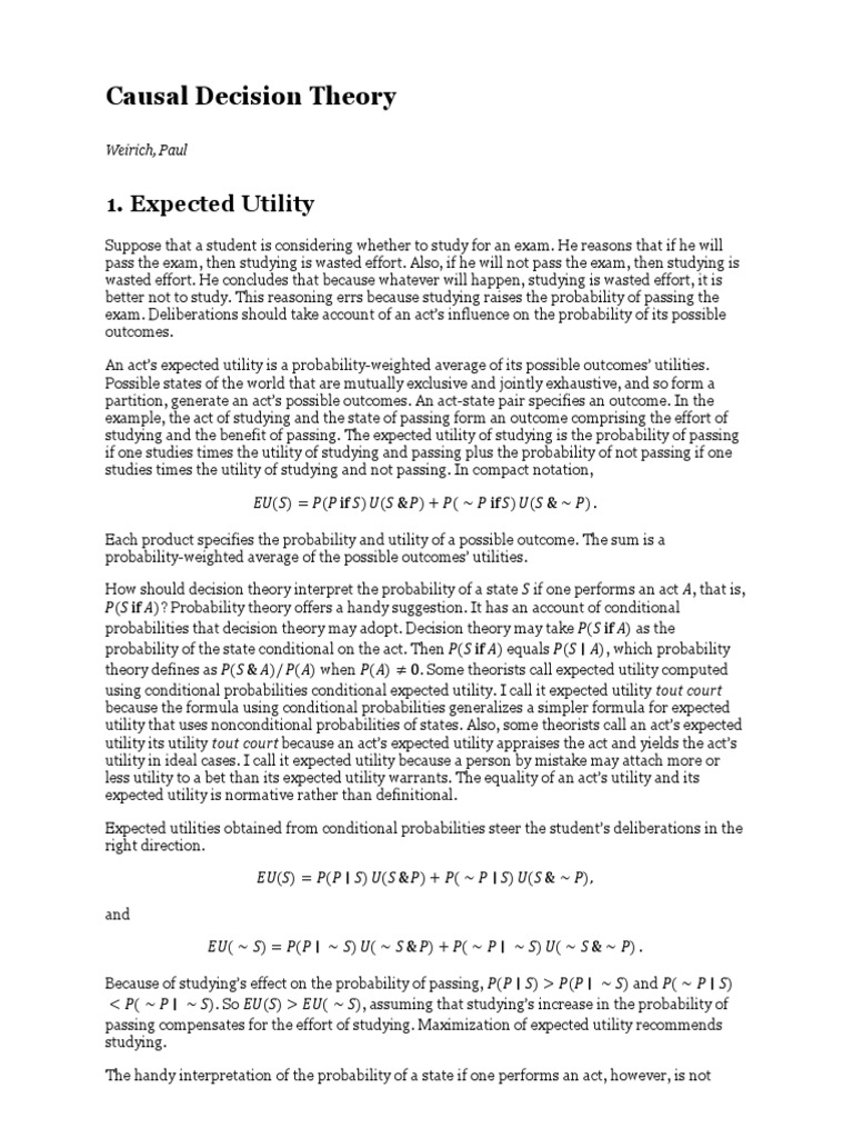 Causal Decision Theory Explained | PDF | Utility | Causality