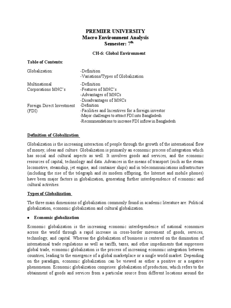 ch-6 Global Environment NOTE | PDF | Multinational Corporation ...