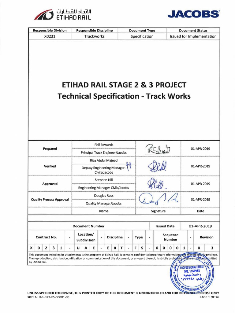 Etihad Rail Trackworks Specification | PDF | Track (Rail Transport ...