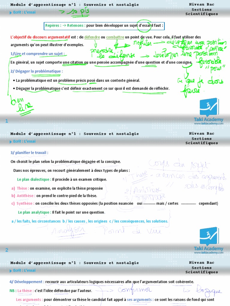 Fiche Dessai Ecrit Corrige Pdf Nostalgie Sentiment