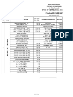 Standard Price List: Office of The Provincial Engineer
