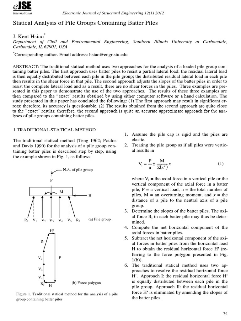 Statical Analysis of Pile Groups Containing Batter Piles PDF Visual