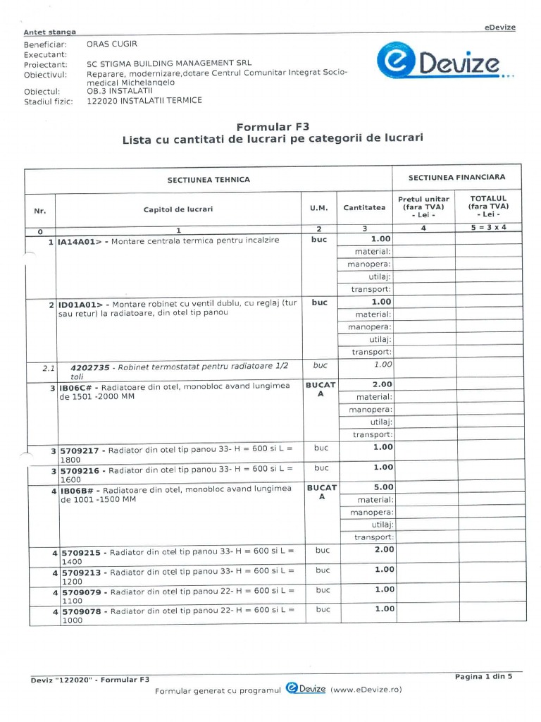 Formular F3 - Instalatii Termice | PDF