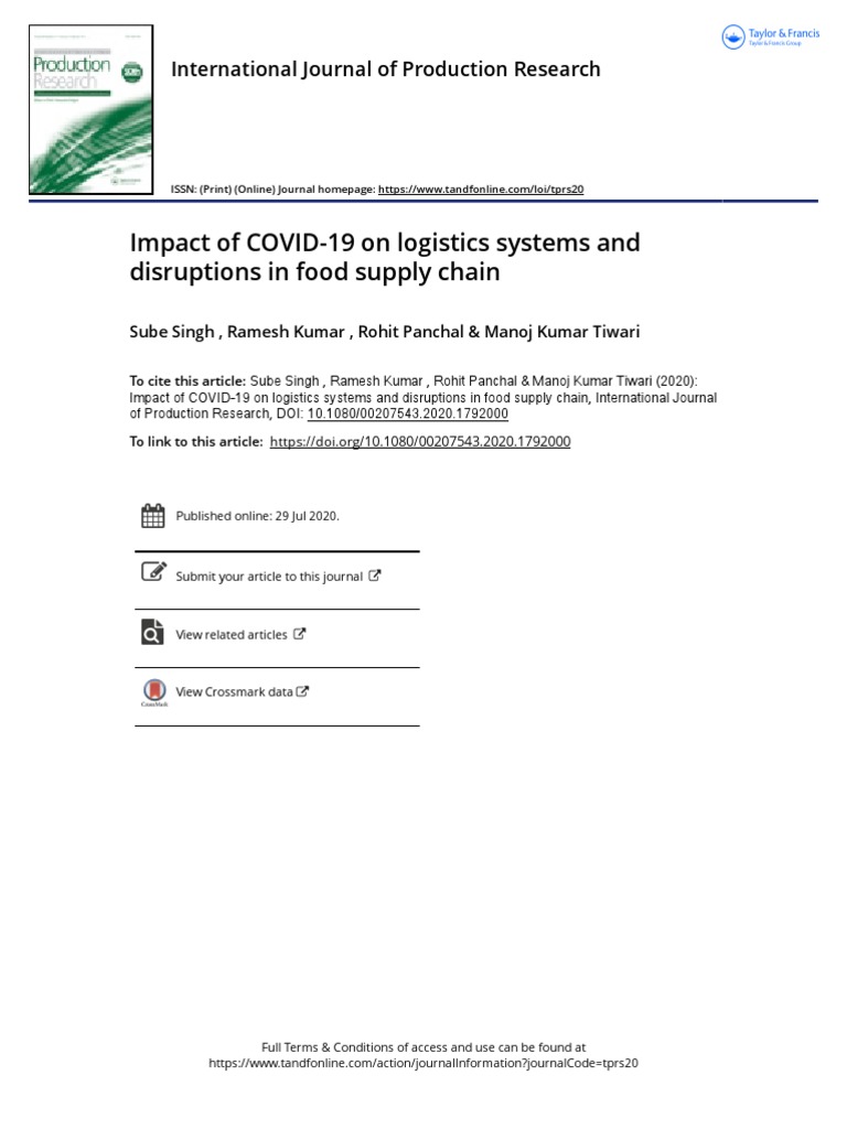 Impact of COVID-19 On Logistics Systems and Disruptions in Food Supply ...