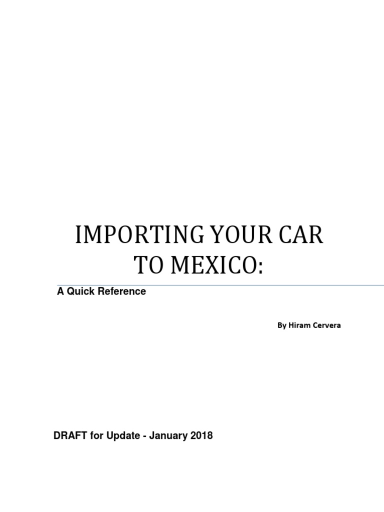 Importing Your Car To Mexico A Quick Reference PDF Customs Car