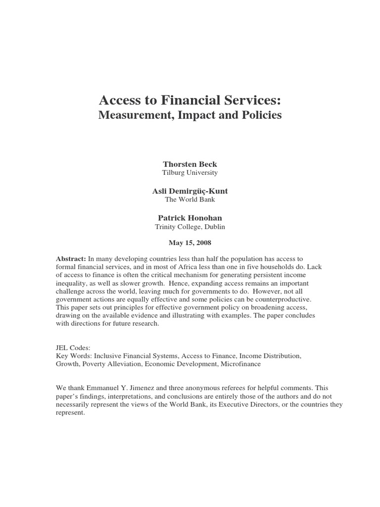 Financial Access for Development | PDF | Microfinance | Access To Finance