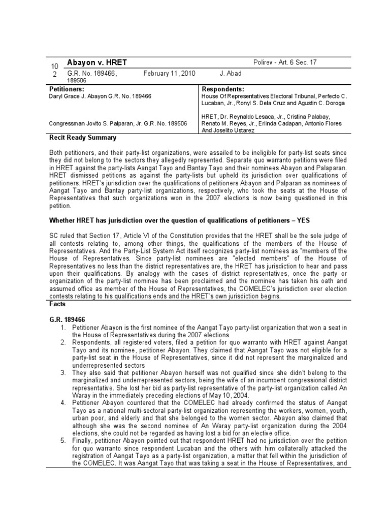 HRET Jurisdiction on Party-List Qualifications | PDF | Public Law ...