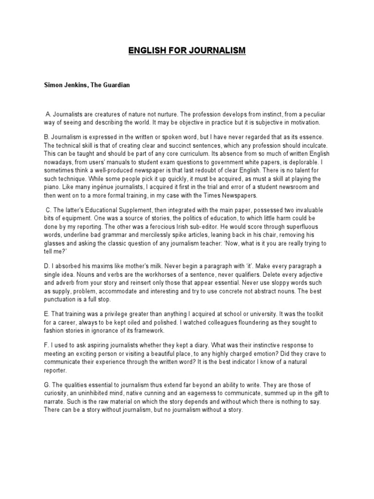English For Journalism | PDF | Writers | English Language