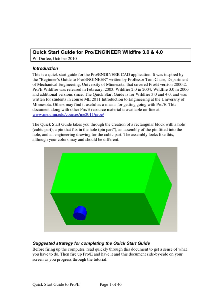 Quick Start Guide For ProENGINEER Wildfire 3.0. | PDF