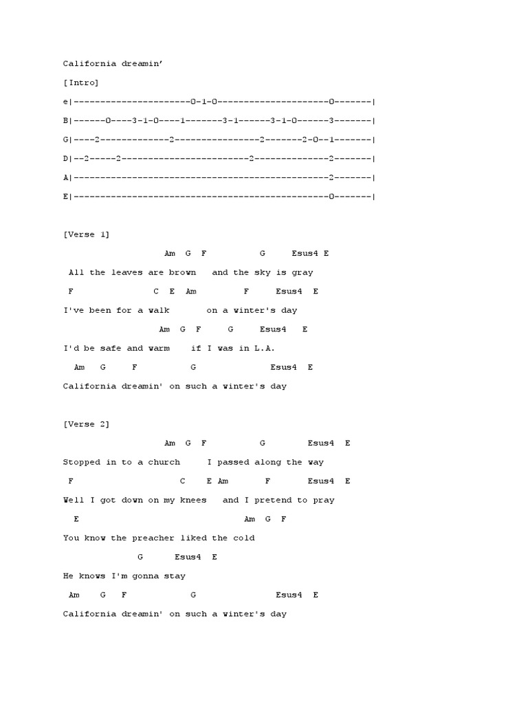 California Dreamin Pdf Song Structure Musical Forms