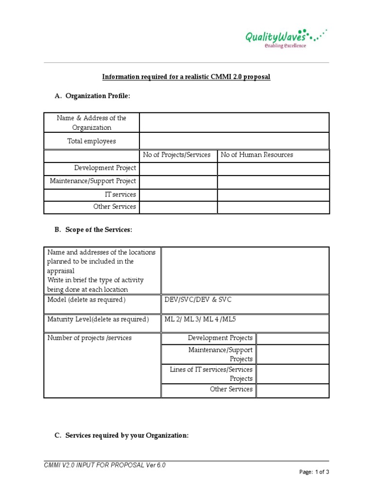 Cmmi V2.0 Input For Proposal - V 6.0 | PDF | Information Technology
