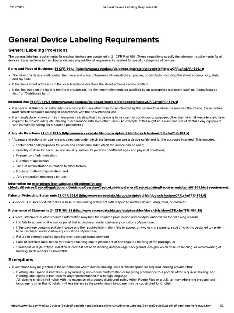 General Device Labeling Requirements PDF PDF Government Business