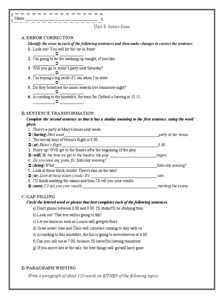 Future Tense Exercises and Corrections | PDF | Grammar