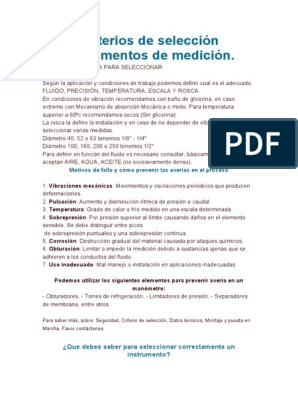 Criterios de Selección Instrumentos de Medición | PDF | Calibración |  Medición