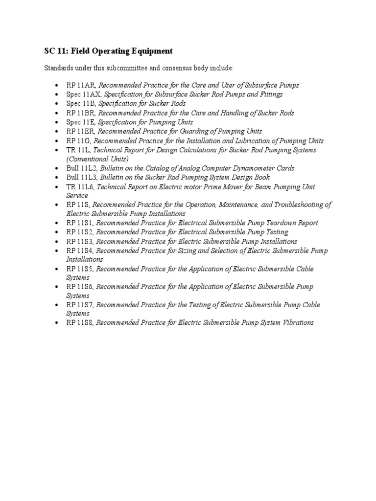 SC 11: Standards for Pumping Equipment | PDF | Technology & Engineering