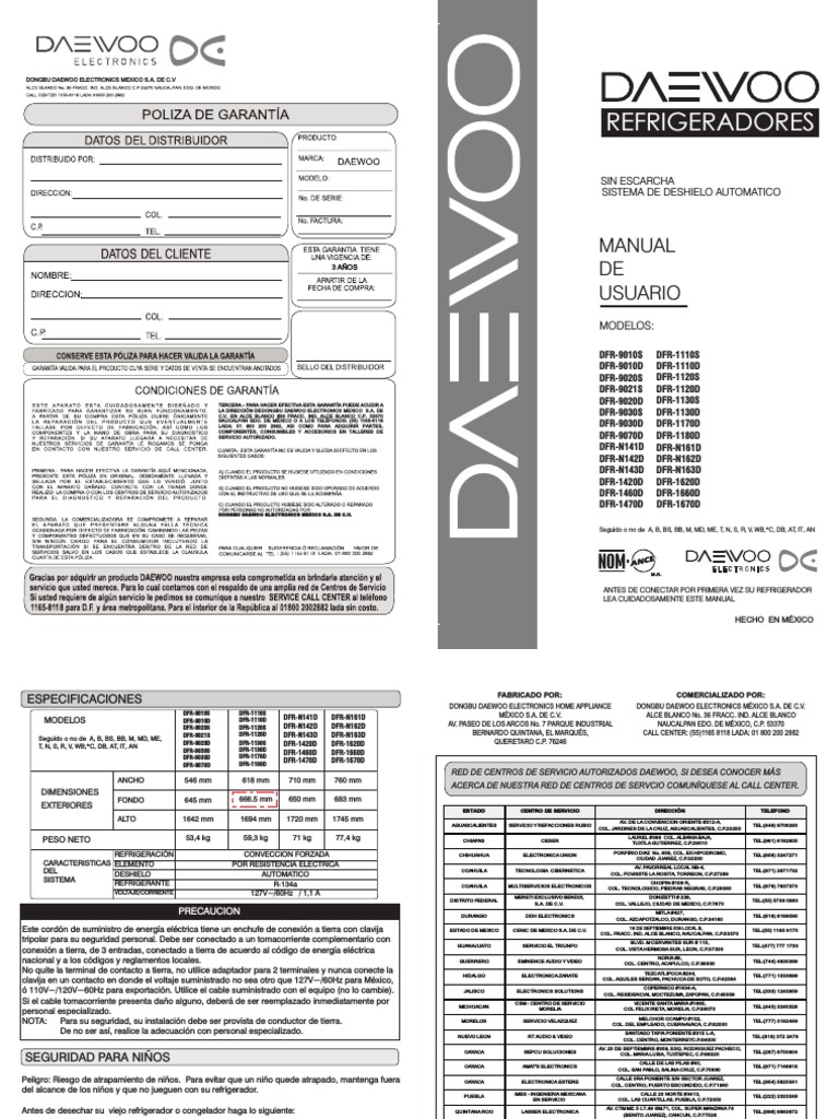 DFR 1420dit Man PDF | PDF | Refrigerador | Métodos de preservación