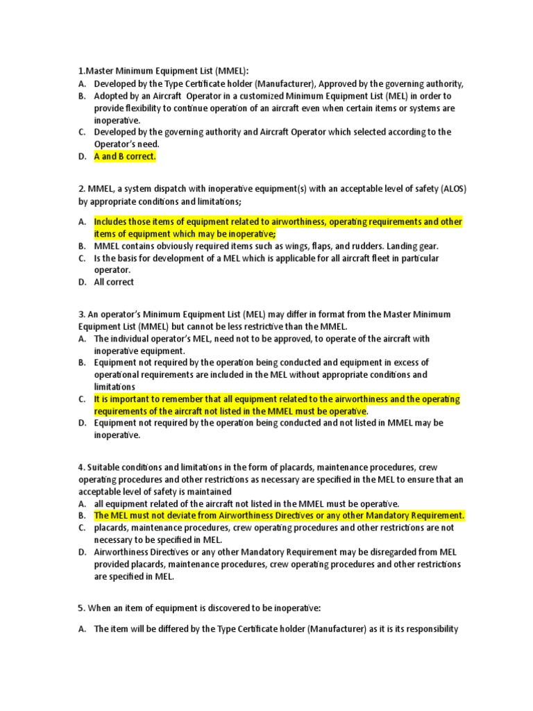 Master Minimum Equipment ListQuiz CONDUCT OF FLIGHT PDF Aerospace
