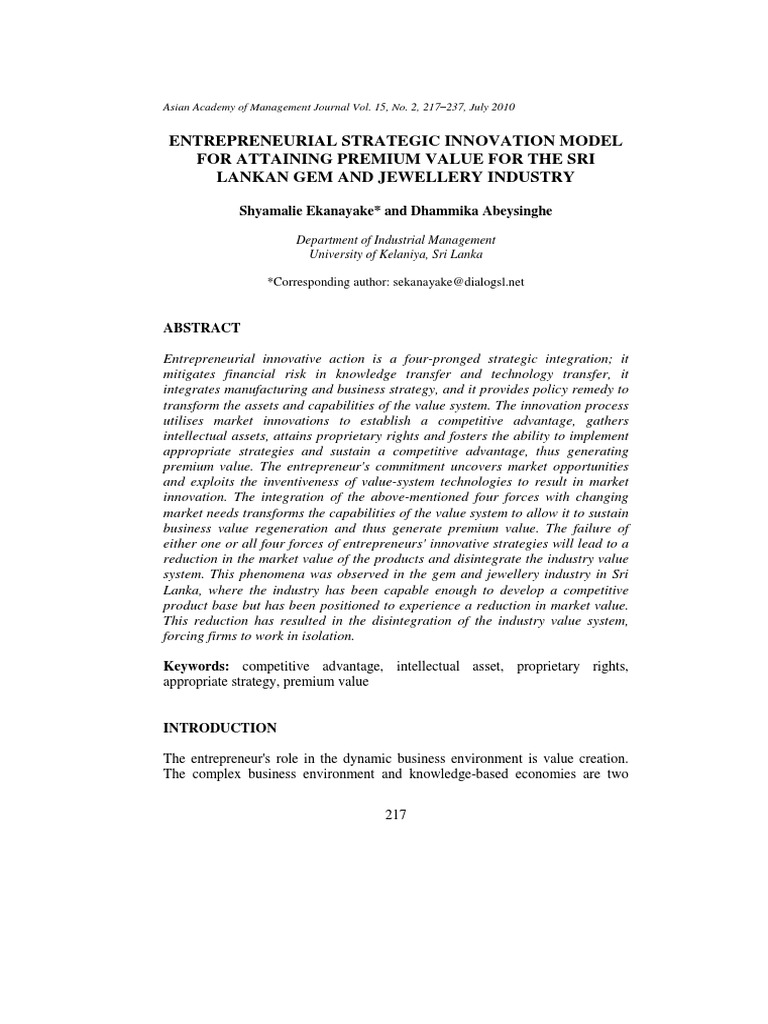 Entrepreneurial Strategic Innovation Model For Att | PDF | Gemstone ...