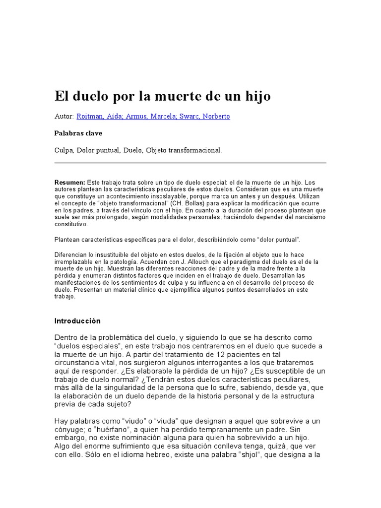 Duelo por la muerte de un hijo | PDF | Dolor | Muerte