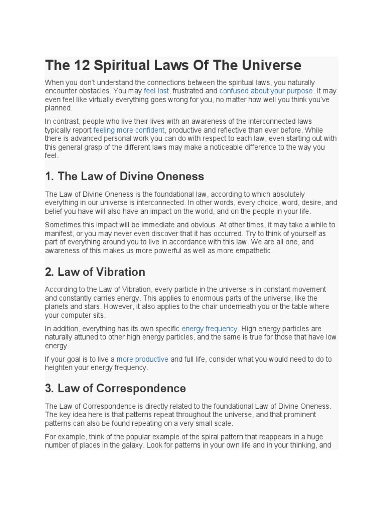 The 12 Spiritual Laws of The Universe PDF Universe Law Of
