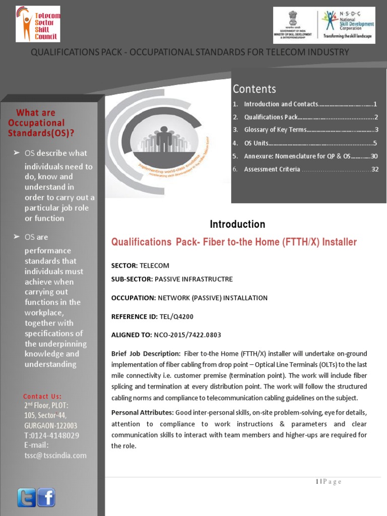 Qualifications Pack - Occupational Standards For Telecom Industry | PDF ...