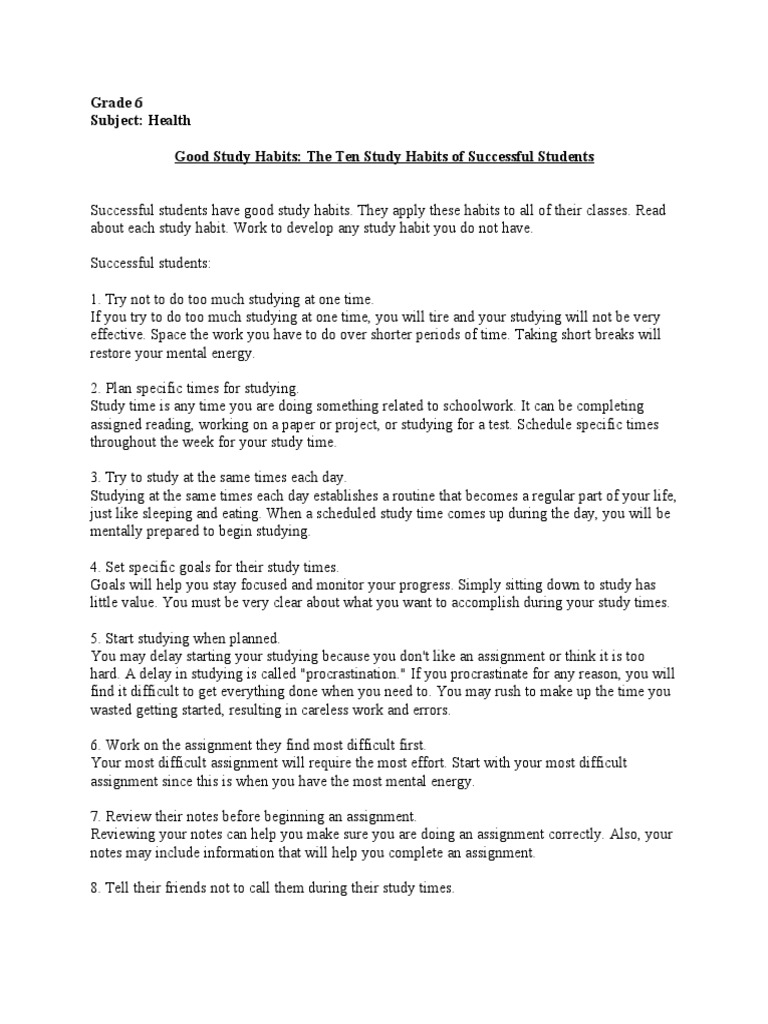 Top 10 Study Habits for Students | PDF | Habits | Procrastination