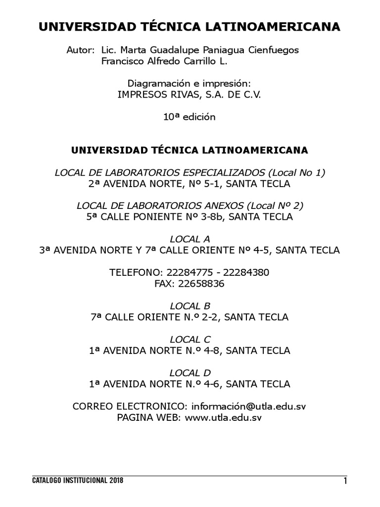Catálogo Institucional UTLA 2018 | PDF | Institución | Educación avanzada