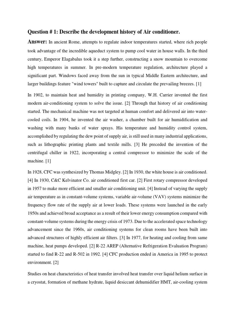 Question 1 Describe The Development History of Air Conditioner