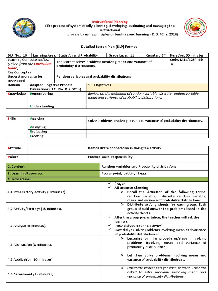 Detailed Lesson Plan (DLP) Format: (Taken From The) | PDF | Random ...