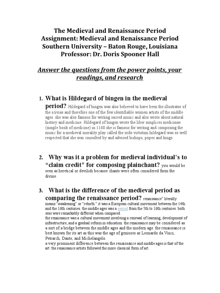 Assignment Questions and Answers - Medieval and Renaissance Period-2 ...