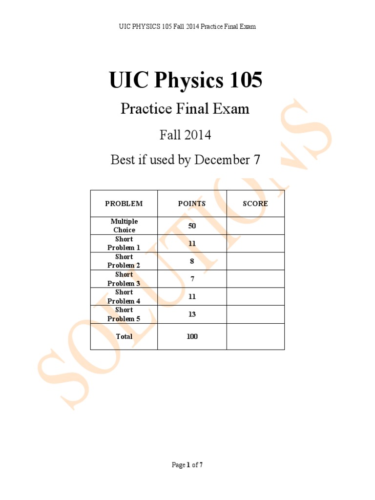 UIC Physics 105: Practice Final Exam | PDF | Wavelength | Waves