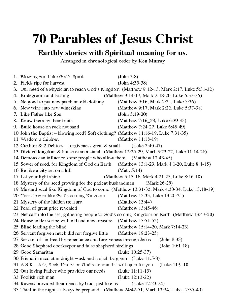70 Parables of Jesus Christ PDF | PDF | Gospel Of Matthew | Gospel Of Mark