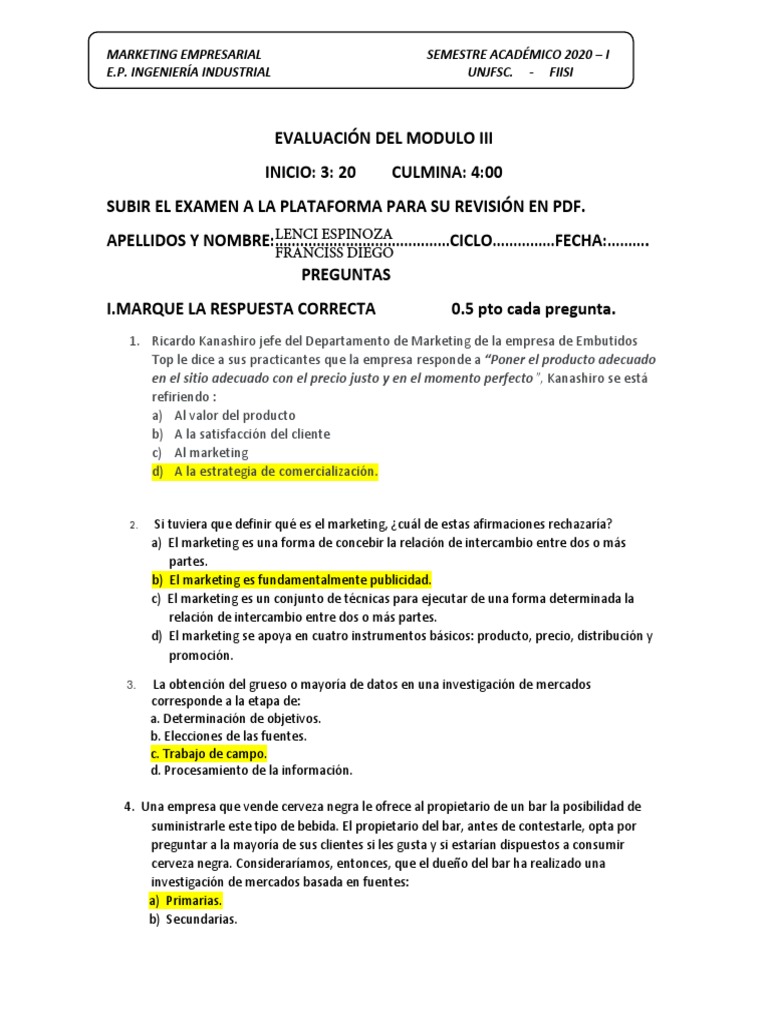 Evaluación de Marketing Empresarial | PDF | Producto (Negocio) | Marketing
