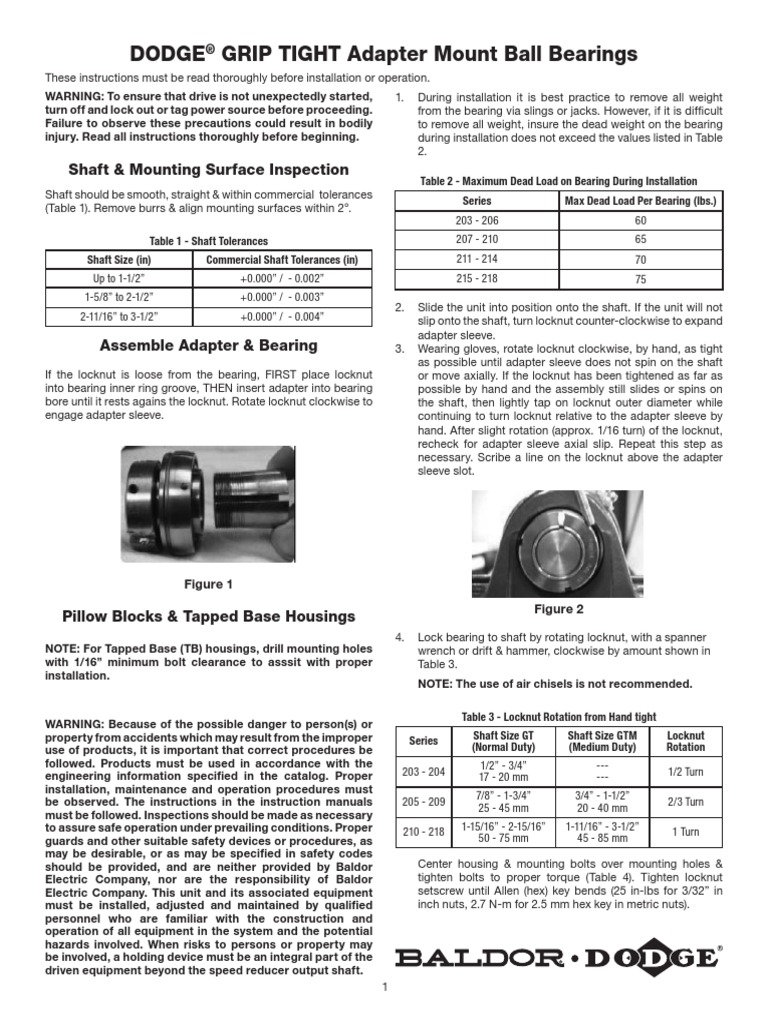 DODGE® GRIP TIGHT Adapter Mount Ball Bearings PDF Bearing