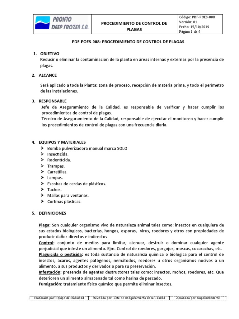 Procedimiento de Control de Plagas | PDF | Plaga (organismo) | Control ...