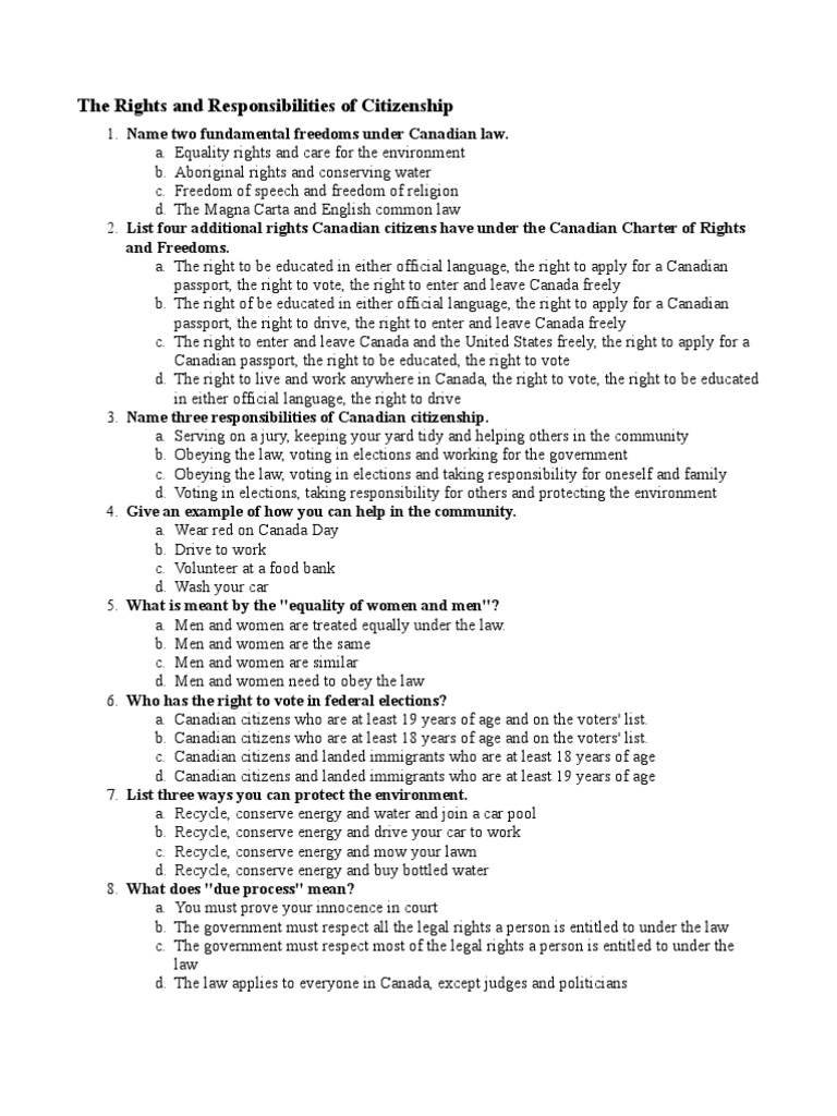 Study Guide Discover Canada The Rights And Responsibilities Of Citizenship
