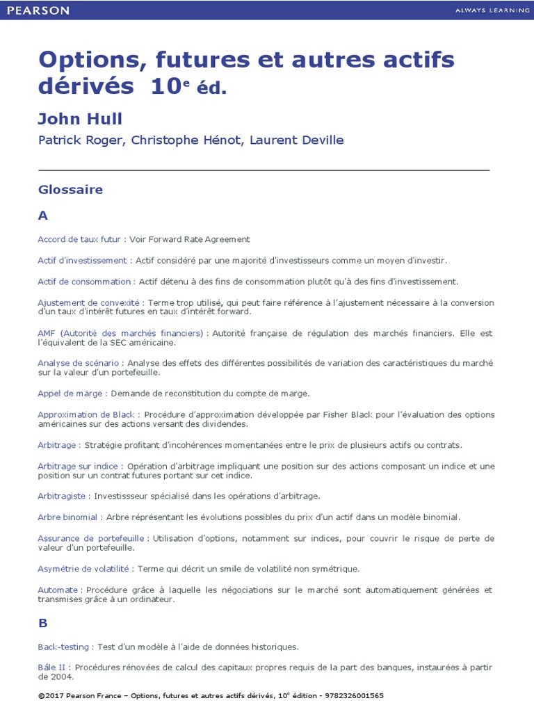0 - Glossaire John Hull Options, Futures Et Autres Actifs Dérivés | PDF ...