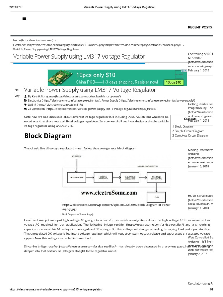 LM317 Variable Power Supply Guide | PDF | Power Supply | Capacitor